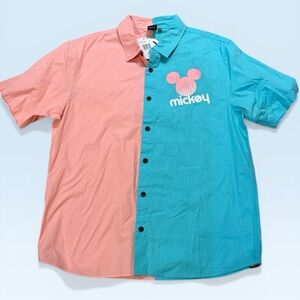 Neff Two-Tone Pink and Teal Mickey Button-Down Shirt